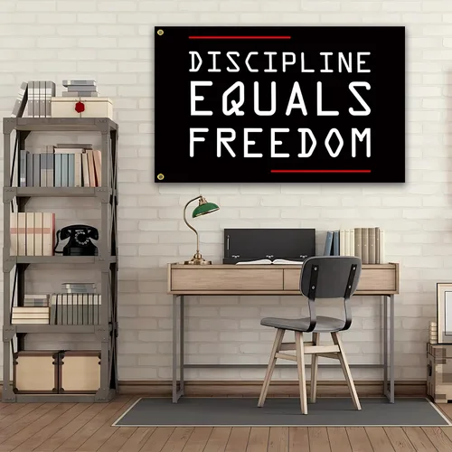 Vista 4 de Bandera de disciplina igual a la libertad de 3 x 5 pies, banderas motivacionales para el hogar, gimnasio, pared, fitness, banderas inspiradoras