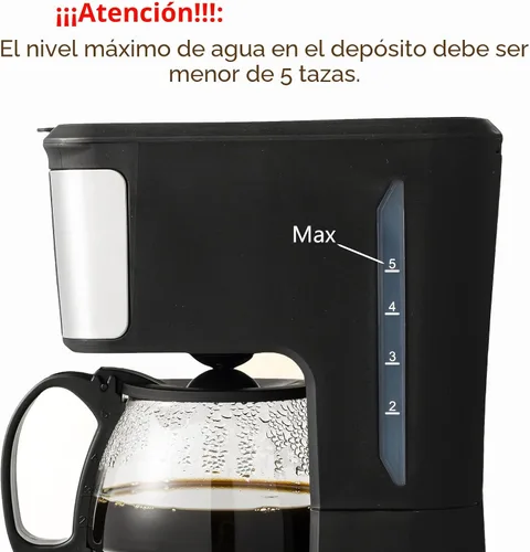 Vista 5 de Cafetera programable para 5 tazas, filtro reutilizable, indicador de nivel de agua transparente, apagado automático, cafetera negra y de acero