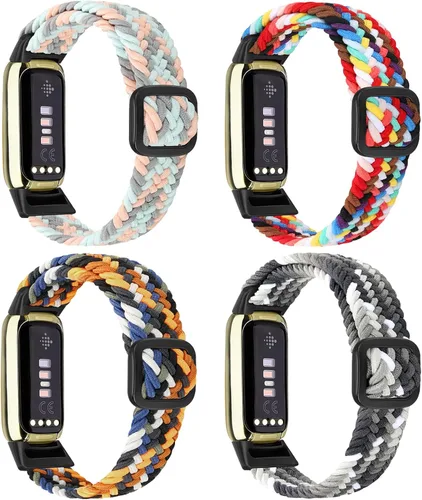 Vista 9 de Paquete de 4 correas deportivas trenzadas elásticas ajustables compatibles con Fitbit Luxe/Luxe Special Edition, correas elásticas de bucle suave