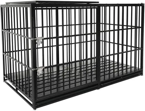 Vista 9 de Jaula para perros de acero al carbono resistente con puertas dobles, bandeja de ABS extraíble, acabado resistente al óxido para razas grandes