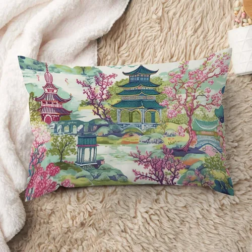 Vista 140 de ArogGeld Funda de cojín con flores verdes y blancas con flores grises y negras y hojas verdes en estilo chinoiserie, funda de almohada cuadrada