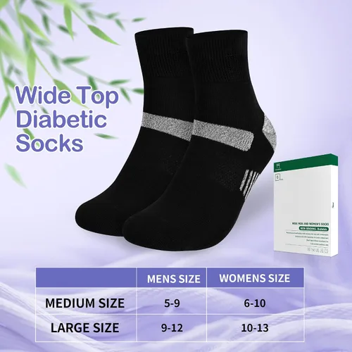 Vista 5 de Bulinlulu Calcetines diabéticos para mujer, talla 9-11, 6 pares de calcetines tobilleros diabéticos no vinculantes para mujeres y hombres (negro)