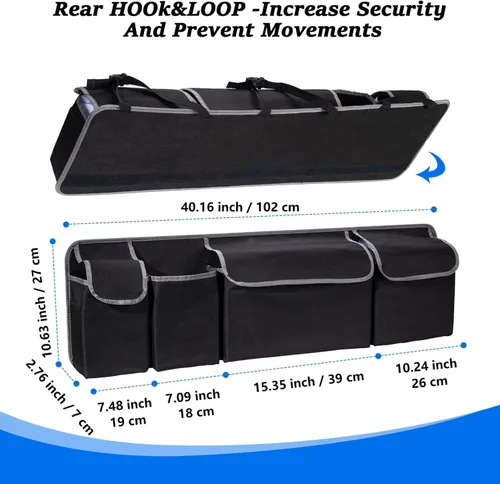 Vista 2 de Organizador de maletero de automóvil, organizador de maletero de asiento trasero de gran capacidad (40.16 x 10.63 pulgadas), bolsa de almacenamiento