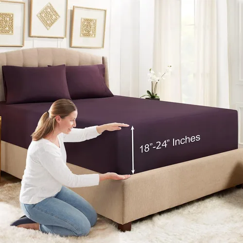Vista 19 de Empyrean Bedding - Sábanas bajeras tamaño Queen, con sábana de cajón extra profunda – Juego de sábanas bajeras extra profundas, de 24 pulgadas