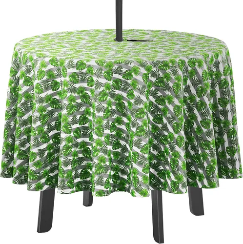 Vista 43 de Mantel redondo para interior/exterior de 58 pulgadas, mantel redondo impermeable para patio, manteles para mesa circular de primavera/verano