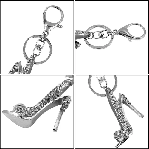 Vista 7 de AIBEARTY Zapatos de tacón alto con diamantes de imitación de cristal para mujeres y niñas, llavero de moda, bolso de coche, monedero, decoración