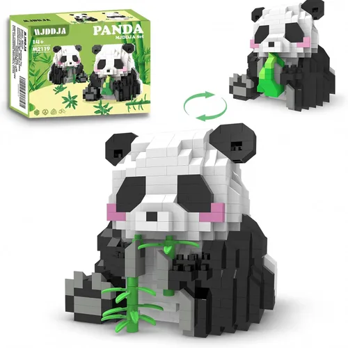 Vista 10 de Mini bloques de construcción de Halloween, panda sentado con calabaza, micro bloques de juguete para niños de 6, 7, 8, 9+, juegos de construcción