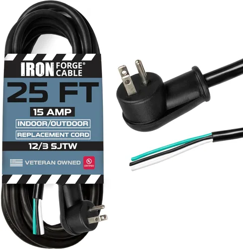 Vista 29 de Iron Forge Cable Cable de alimentación de calibre 12 de 3 pies, 15 amperios negro resistente, cable SJT de 3 clavijas de 12/3 clavijas con extremo