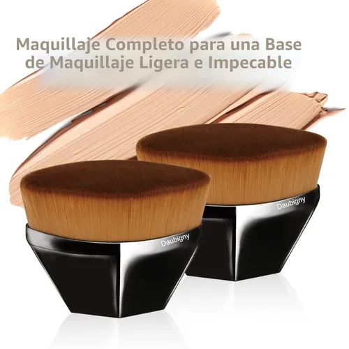 Vista 6 de Brochas de maquillaje Kabuki con punta plana y hexagonal para base, colorete, polvo líquido, base con estuche protector adicional (negro)