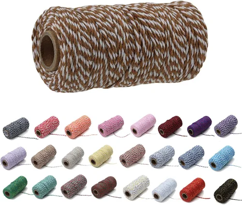 Vista 10 de 1 rollo de cuerda de algodón colorida de 0.0787 in de 109 yardas, cuerda para panaderos, manualidades DIY, envoltura de regalos, Navidad, boda #02