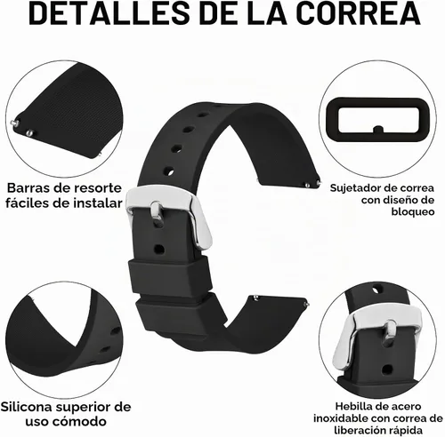 Vista 4 de cobee 2 correas de reloj de silicona, correas de reloj suaves impermeables de liberación rápida con hebilla de acero inoxidable plateada u dorada