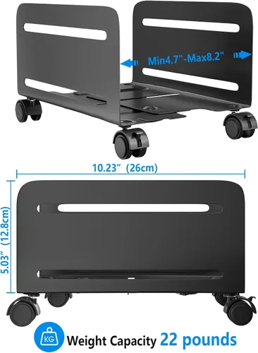 Vista 11 de AGPTEK Soporte para CPU, ancho ajustable de 4.7 a 8.2 pulgadas con 2 ruedas de bloqueo y 2 ruedas giratorias, color negro