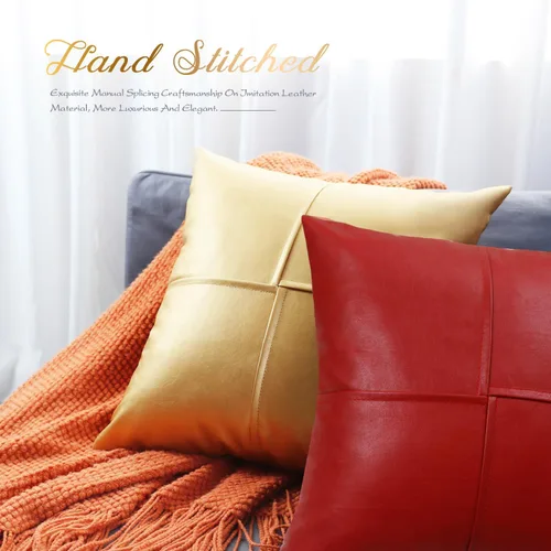 Vista 26 de BRAWARM Fundas de Almohada Decorativas de Cuero Sintético 12 X 20 Pulgadas, Fundas de Almohada Lumbar de Cuero Naranja Paquete de 2, Almohadas