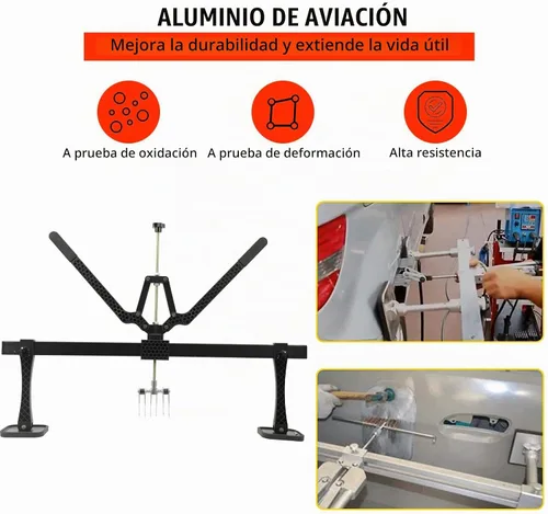 Vista 4 de Kit de palanca de extracción de abolladuras de 850 mm para coche, 6 ganchos de garra con anillos de aluminio para carrocería (Negro)