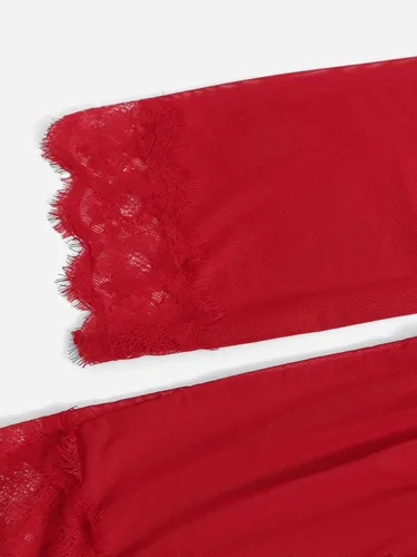 Vista 5 de MakeMeChic Conjunto de pijama de 3 piezas para mujer lencería de encaje floral con bata