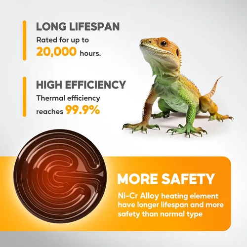 Vista 3 de HealSmart - Lámpara de calor para reptiles de 75 W, emisor de calor cerámico, sin emisión de luz, bombillas de calor adecuadas