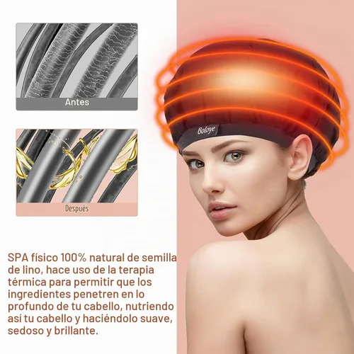 Vista 4 de Boloye - Gorro térmico de acondicionamiento profundo de linaza, sin cable, 100% seguro, para microondas, para cuidado del cabello natural y rizado