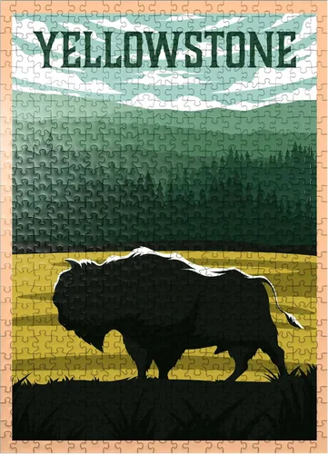 Vista 8 de MyPuzzle Bisons in Yellowstone Parque Nacional Art Deco Estilo Vintage Poster Ilustración - Rompecabezas premium de 1000 piezas para adultos