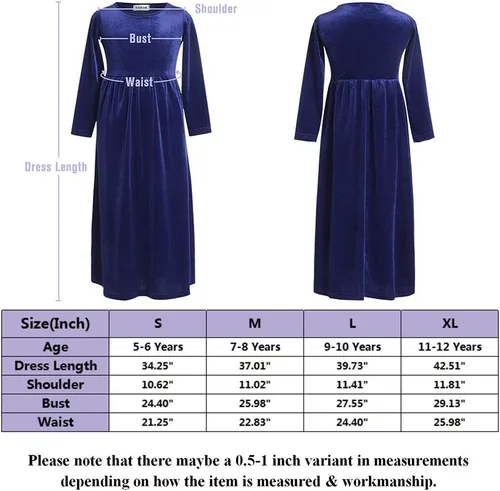Vista 6 de GAZIAR Vestido largo de terciopelo con bolsillos para niñas, vestido casual de manga larga, vestido de fiesta para vestido de noche, Navidad, boda