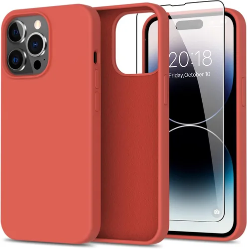 Vista 20 de bemal Funda para iPhone 14 Pro con protector de pantalla, silicona líquida de ajuste delgado, forro de microfibra suave, diseñada para mujeres