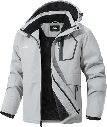 Vista 6 de Chaqueta de esquí de invierno impermeable para hombre, chaqueta de snowboard de invierno impermeable con capucha y forro polar resistente al viento