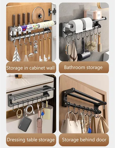 Vista 8 de Soporte de pared para cuchillos colgantes de pared, ahorra espacio, con ganchos, organizador de cocina, estante de almacenamiento para utensilios