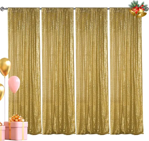 Vista 38 de Hahuho - Cortina de fondo de lentejuelas negras, 2 piezas de 2 pies x 8 pies, cortina de fondo con purpurina para fiestas, Navidad, boda, decoración
