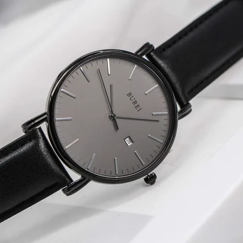Vista 5 de BUREI - Reloj de pulsera analógico para hombre con fecha y correa de piel