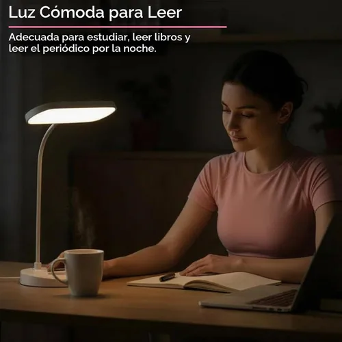 Vista 6 de Lámpara de escritorio, LED que cuida los ojos para estudiantes, regulable al tacto, 3 modos de color, recargable USB-C, cuello de cisne flexible