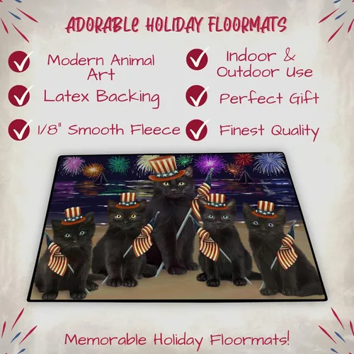 Vista 2 de Doggie of the Day Black Cats Floor Mat - 4th of July Independence Day - Best Dog Doormat - Protector Decor - Unique Portrait Art - Premium Quality
