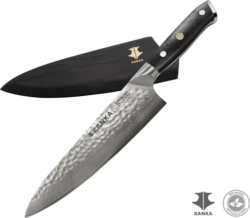 Vista 5 de KANKA Cuchillo de chef de acero Damasco de 8 pulgadas - 67 capas de acero profesional, núcleo de 10Cr, borde afilado 62 HRC, mango ergonómico