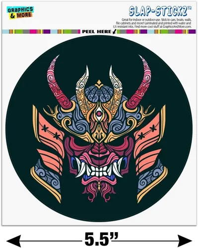 Vista 6 de Samurai Warrior - Máscara de demonio japonés Oni para automóvil, para ventanilla de coche, calcomanía circular para parachoques