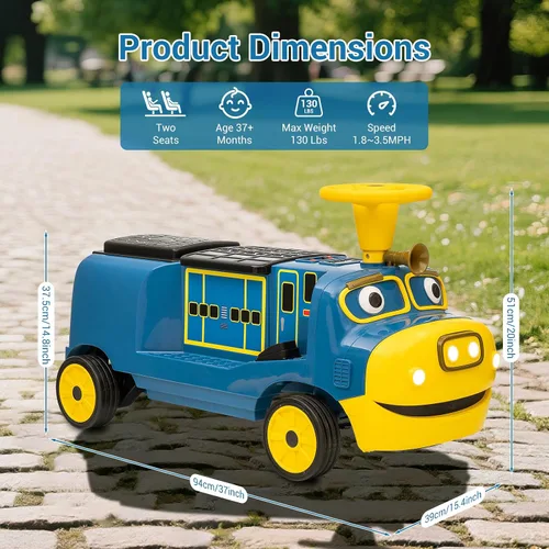 Vista 4 de Tren de paseo de 2 plazas y 12 V para niños con asiento abatible Azul