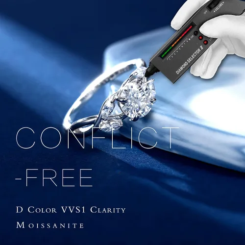 Vista 3 de MOOSEA Willow Moissanite Engagement Rings for Women, 1.2ct D Color VVS1 Clarity Lab Created Moissanite Wedding Ring 925 Sterling Silver Solid Twig