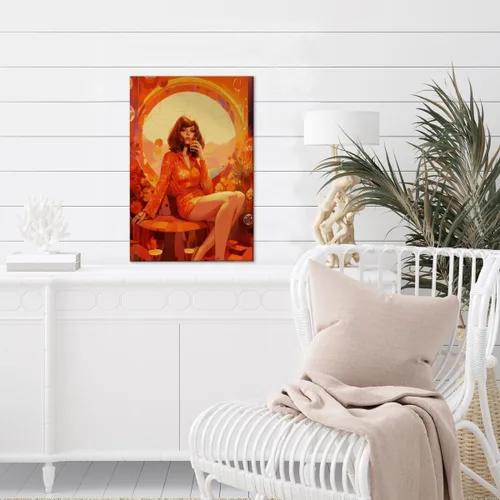 Vista 4 de WLZWD Retro Funky 70s style woman at a Party art Print Cocktails Disco Ball Wall Art Vintage Trendy Female Portrait Art Poster Warm Colour Palette