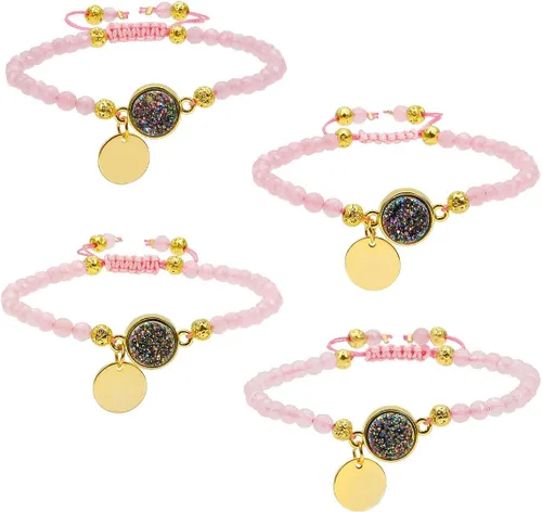 Vista 4 de TUMBEELLUWA Pulseras de cuentas de piedra facetada de 0.157 in, pulsera de cristal curativo redonda, drusa, ajustable, joyería hecha a mano