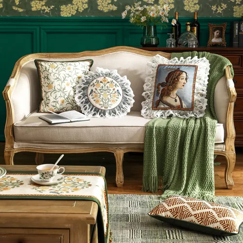Vista 8 de Patdrea Designer - Juego de 4 fundas de almohada de terciopelo vintage, diseño de Botticelli Elegant Lumbar Ruffle Pillow Case with Zipper,Green