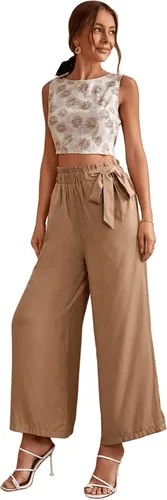 Vista 5 de Floerns Camiseta sin mangas para mujer, estilo bohemio, sin espalda, con lazo en la espalda