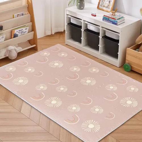 Vista 4 de Alfombra de juego para bebés, niños pequeños y bebés, seis azulejos entrelazados hechos con espuma EVA suave no tóxica, 4 x 6 pies