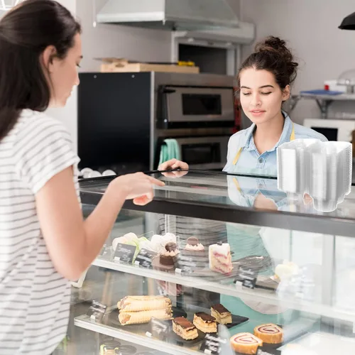 Vista 4 de Eaasty 100 recipientes de plástico con 2 compartimentos para cupcakes, caja de soporte para cupcakes profundos con tapas, contenedor apilable