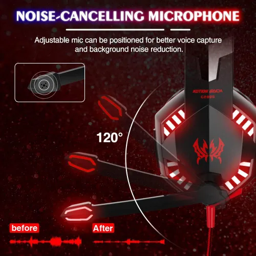 Vista 3 de VersionTECH. G2000 - Auriculares para juegos con micrófono con cancelación de ruido, luces LED, orejeras de memoria suave para PS5PS4Xbox