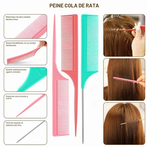 Vista 7 de NICEMOVIC Peines de pelo para mujer, peines de pelo de dientes anchos y cola de rata, herramienta para el cabello, 10 peines para el cabello