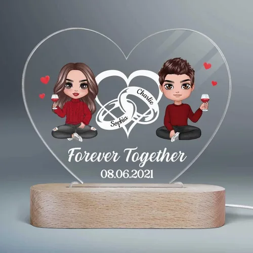 Vista 2 de Apeso Placa de corazón personalizada con nombre de pareja simple con luz nocturna LED, regalo del día de San Valentín