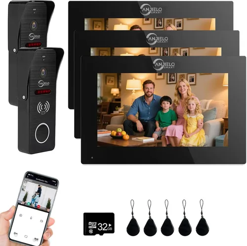 Vista 15 de ANJIELO SMART Timbre de video con cable con monitor interior, sistema de intercomunicación de video con cable, audio bidireccional, detección