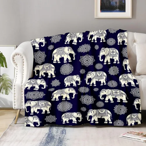 Vista 3 de Aimego Boho Mandala Elephant Pattern Flannel Blanket, Soft Lightweight Cozy Throw for Couch Sofa Bed Living Room, Cultural Home Decor Gift Idea