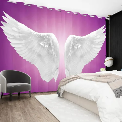Vista 2 de Renaiss Cortinas decorativas de alas de ángel para ventana, alas blancas puras, tratamiento de ventana, cortinas opacas para dormitorio