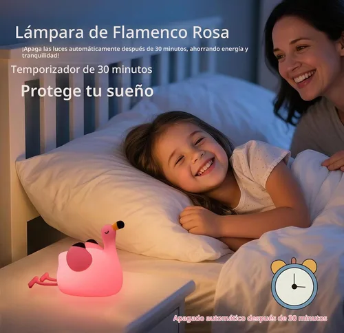 Vista 3 de Flamingo Night Light for Kids, Pink Silicone Squishy Dimmable Nursery Lamp Lámpara Flamingo