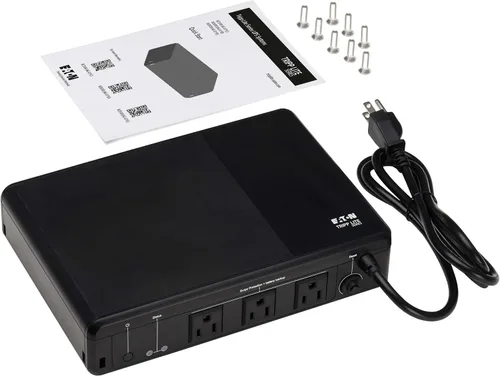 Vista 2 de Tripp Lite 350VA UPS Batería de respaldo de escritorio y protector contra sobretensiones, 210W, 3 tomas de corriente, UPS para hogar y oficina