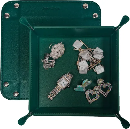 Vista 11 de UnionBasic Bandeja pequeña de valet, bandeja de joyería para anillos, relojes, aretes, organizador de entrada para monedas y llaves, soporte