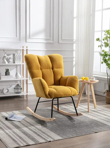 Vista 9 de 050 - Silla mecedora de tela de peluche para sala de estar interior, color amarillo